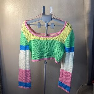 Sincerely Jules Pastel Knit Cropped Striped Pastel Sweater Lrg